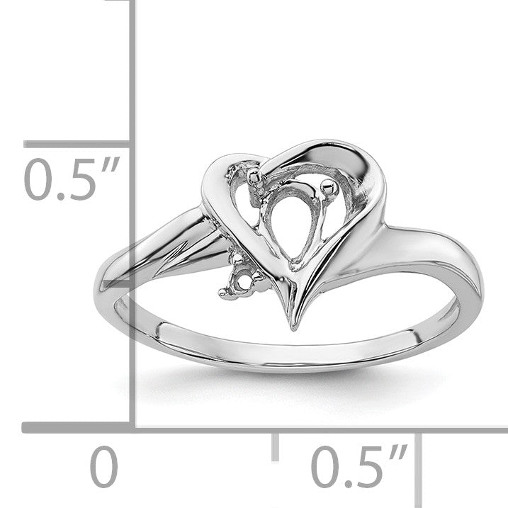 14k White Gold Holds 1-1.3mm Round and 1-6x4mm Pear Gemstone Heart Ring Mounting