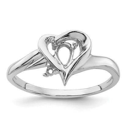 14k White Gold Holds 1-1.3mm Round and 1-6x4mm Pear Gemstone Heart Ring Mounting