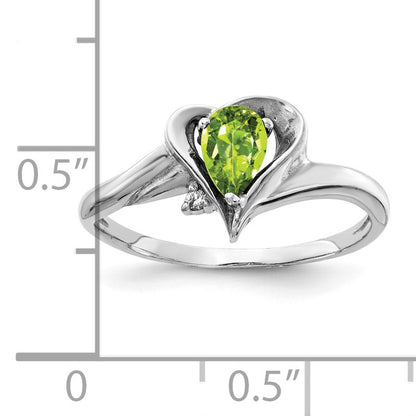 14k White Gold 6x4mm Pear Peridot and AA Diamond Ring