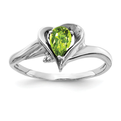 14k White Gold 6x4mm Pear Peridot and AA Diamond Ring