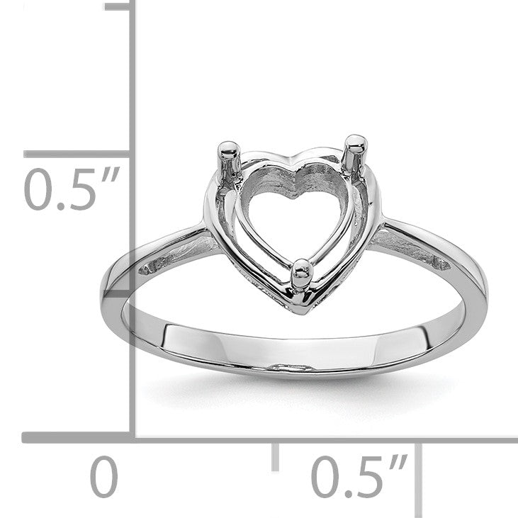 14k White Gold Holds 6mm Heart Gemstone Ring Mounting