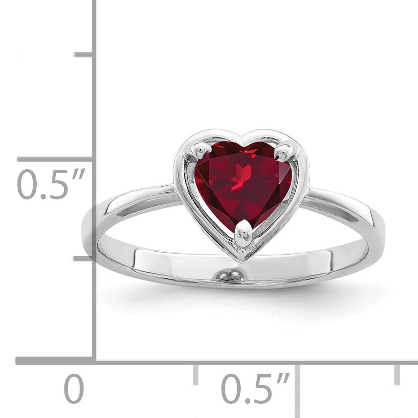 14k White Gold 6mm Heart Lab-Created Ruby Ring