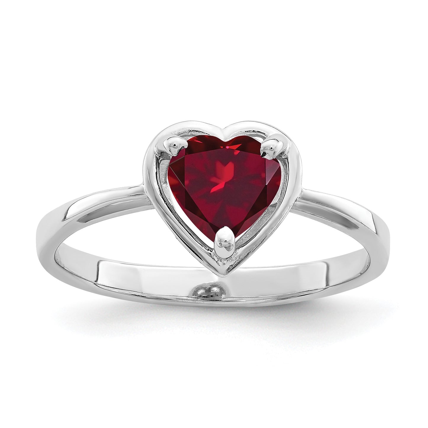14k White Gold 6mm Heart Lab-Created Ruby Ring
