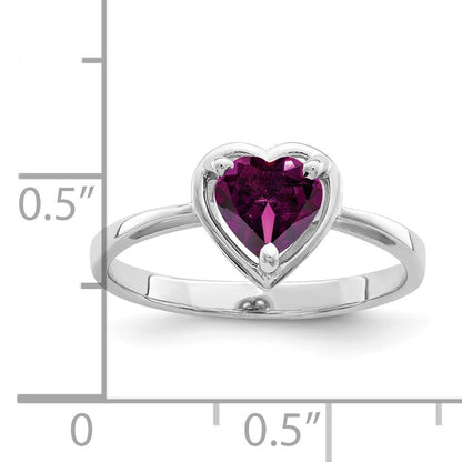 14k White Gold 6mm Heart Rhodolite Garnet Ring