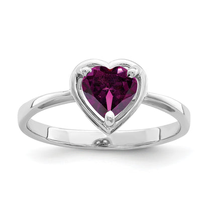 14k White Gold 6mm Heart Rhodolite Garnet Ring