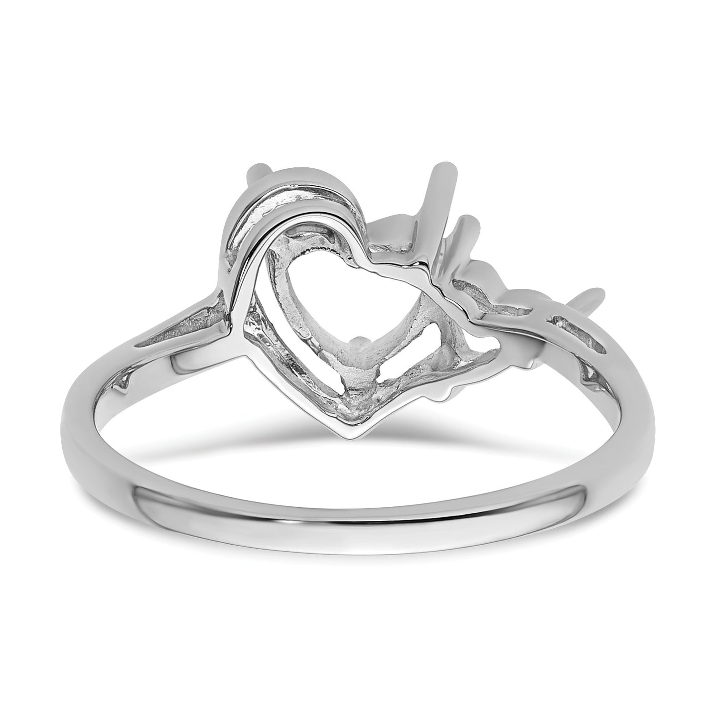 14k White Gold Holds 6mm Heart and 4mm Heart Gemstone Ring Mounting
