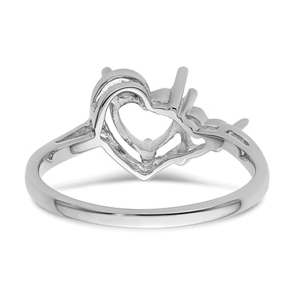 14k White Gold Holds 6mm Heart and 4mm Heart Gemstone Ring Mounting