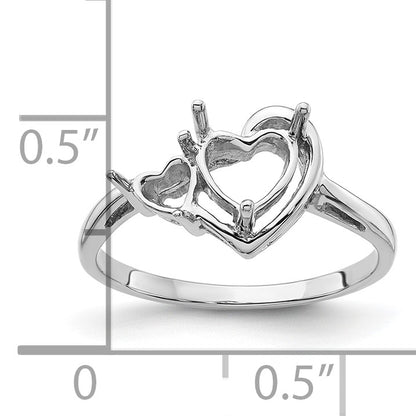 14k White Gold Holds 6mm Heart and 4mm Heart Gemstone Ring Mounting
