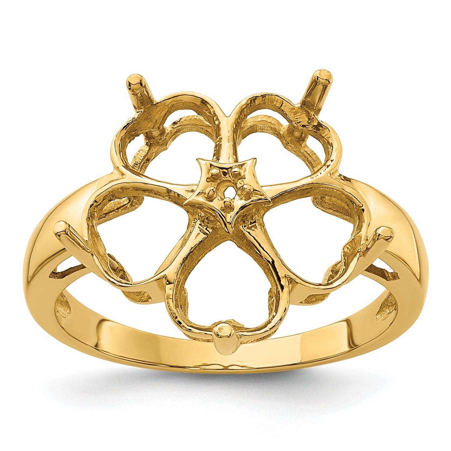 14k Holds 1-1.3mm and 5-6mm Heart Gemstones Ring Mounting