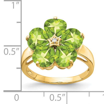 14k 6mm Heart Peridot and AA Diamond Flower Ring