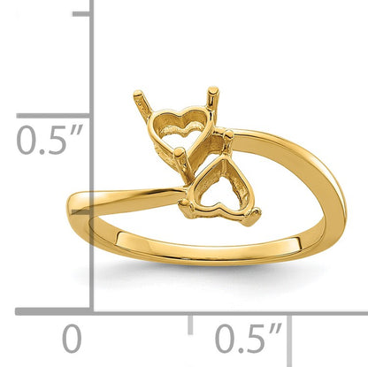 14k Holds 2-5mm Heart Gemstones Ring Mounting