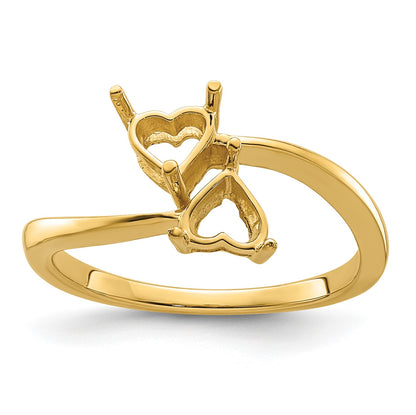 14k Holds 2-5mm Heart Gemstones Ring Mounting
