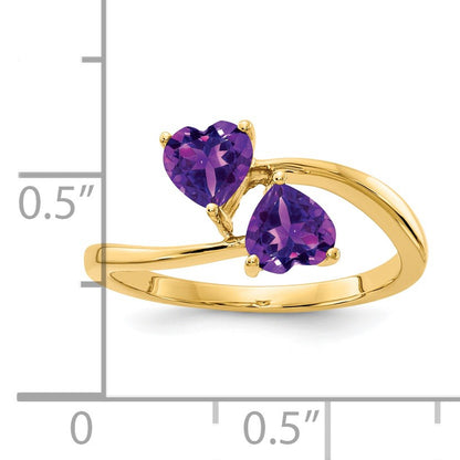 14k 5mm Heart Amethyst 2-Stone Ring