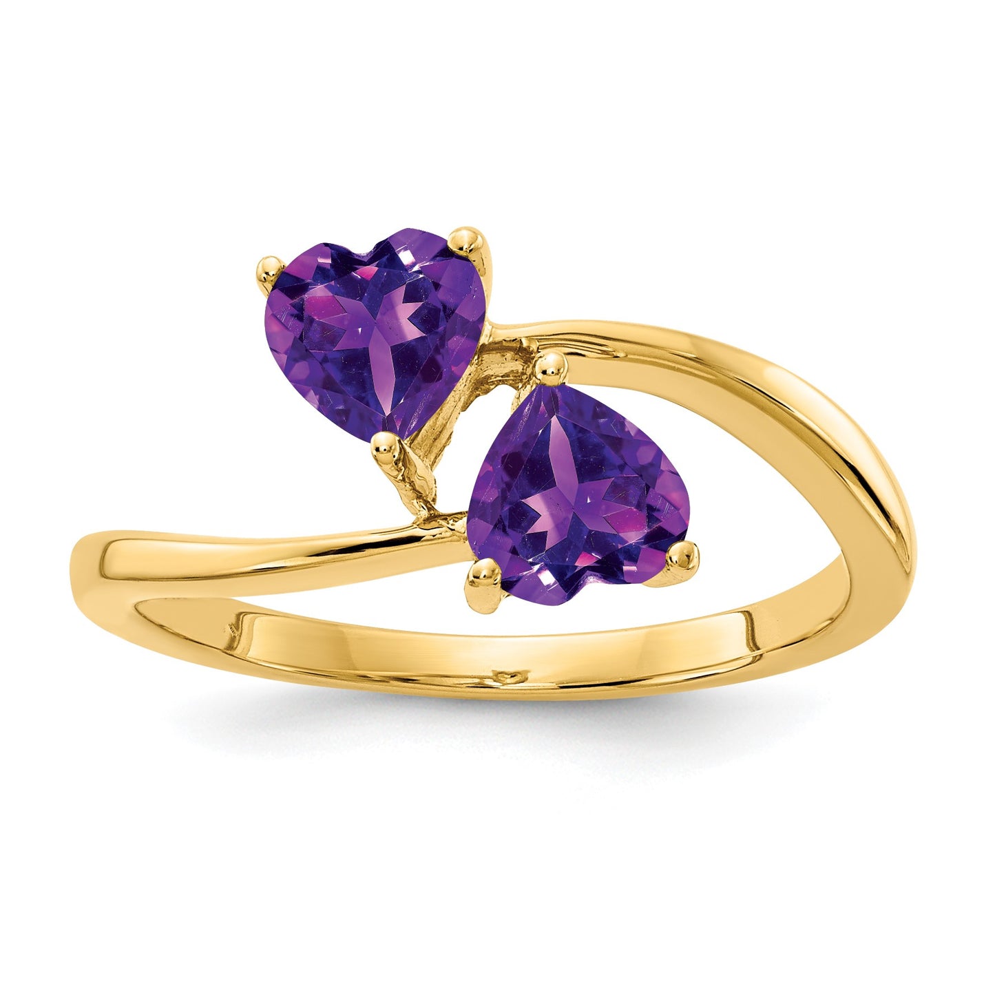 14k 5mm Heart Amethyst 2-Stone Ring