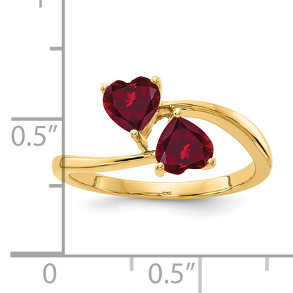 14k 5mm Heart Lab-Created Ruby 2-Stone Ring