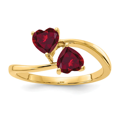14k 5mm Heart Lab-Created Ruby 2-Stone Ring