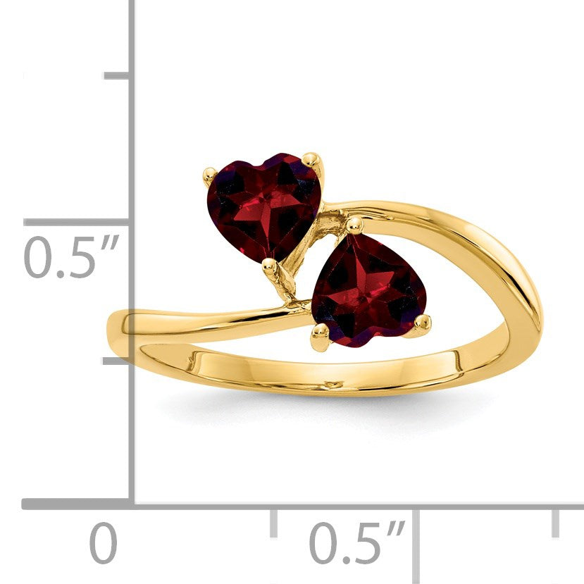 14k 5mm Heart Garnet 2-Stone Ring