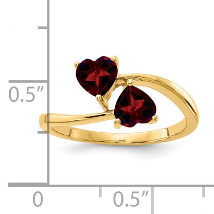 14k 5mm Heart Garnet 2-Stone Ring