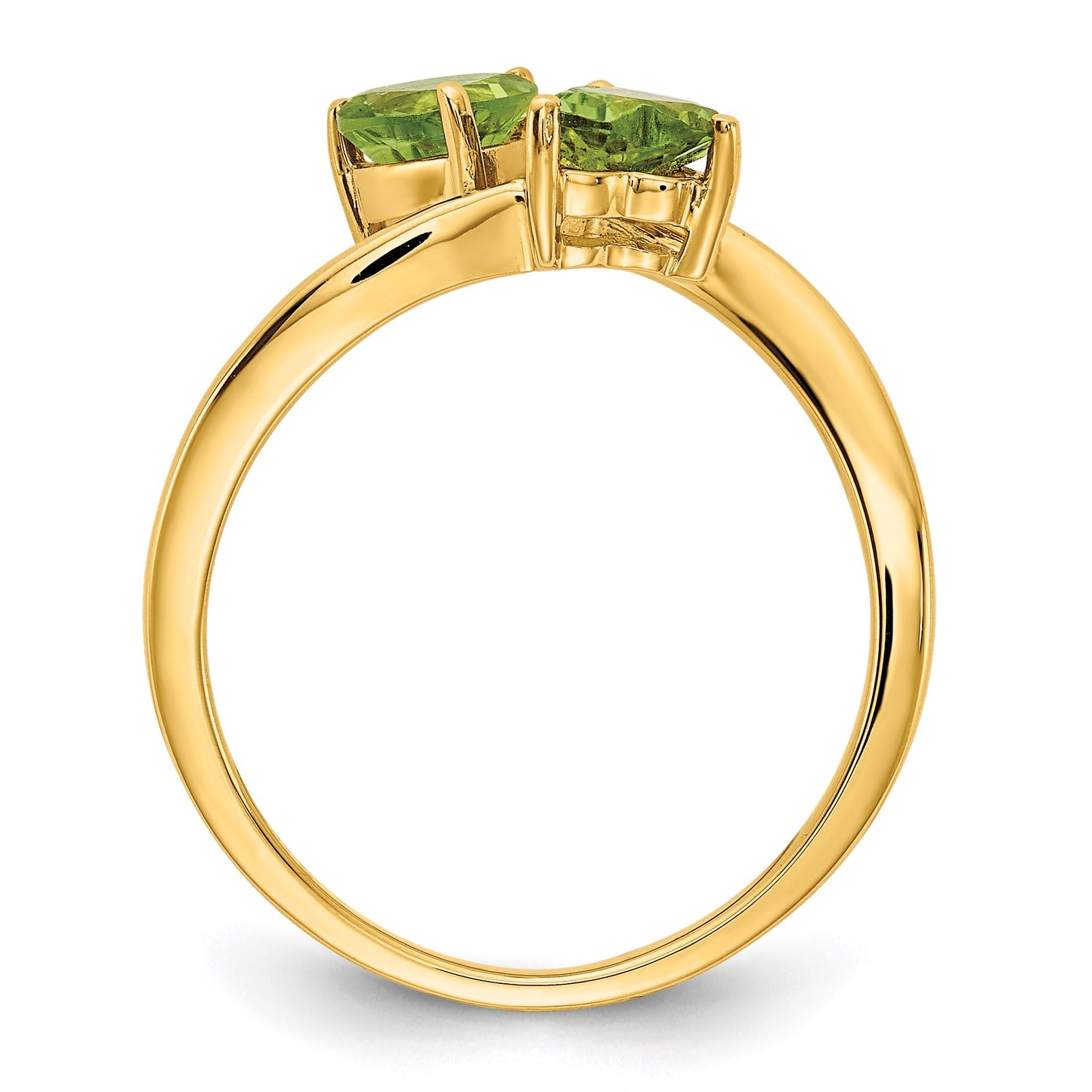 14k 5mm Heart Peridot 2-Stone Ring