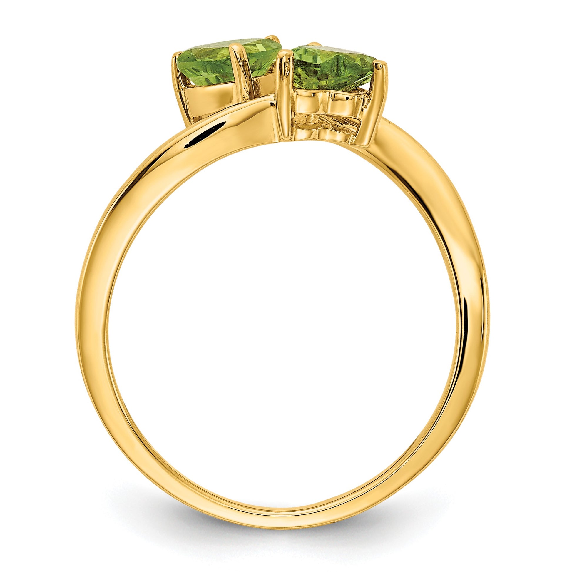 14k 5mm Heart Peridot 2-Stone Ring