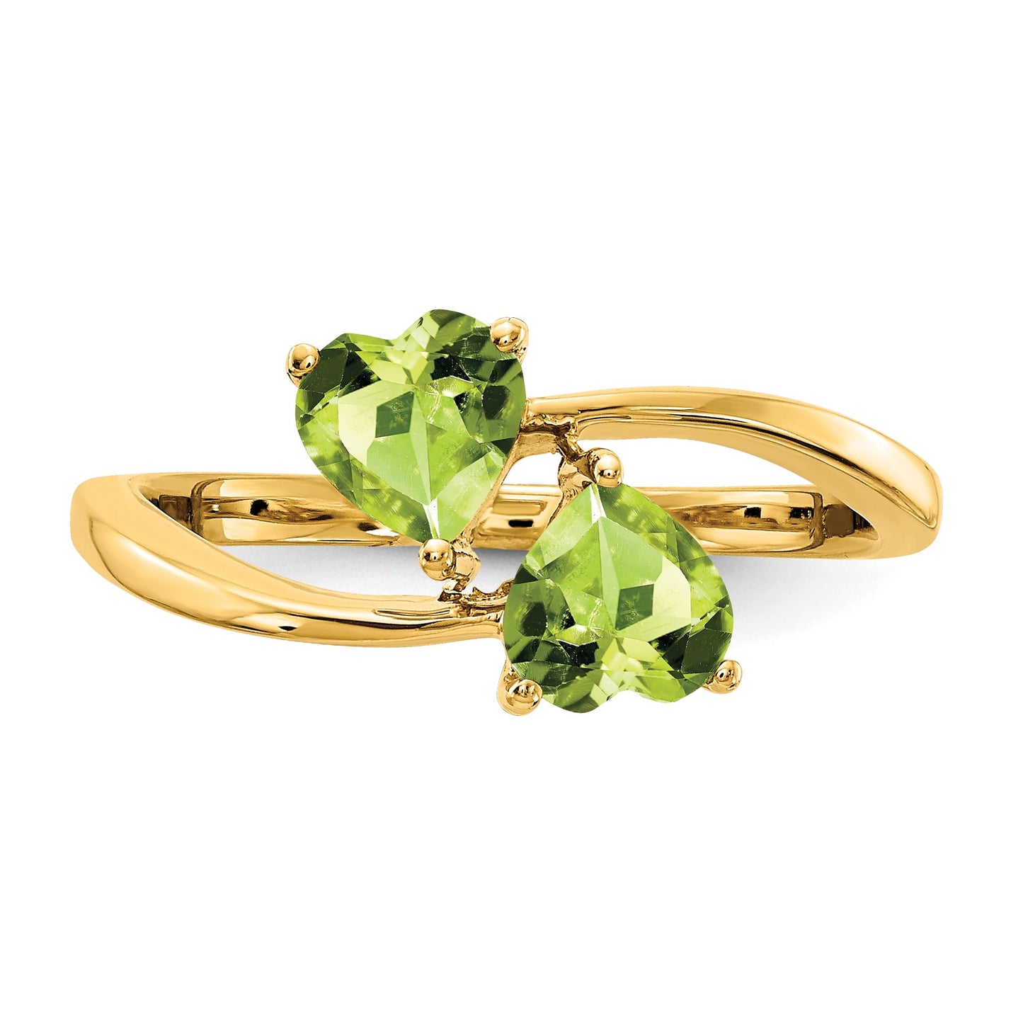 14k 5mm Heart Peridot 2-Stone Ring