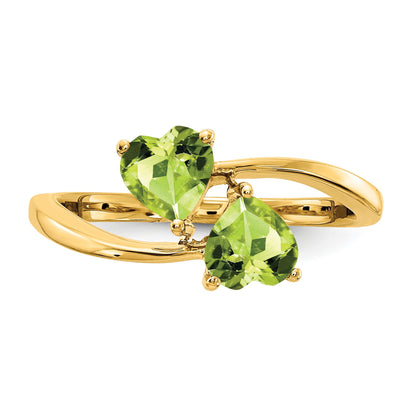 14k 5mm Heart Peridot 2-Stone Ring