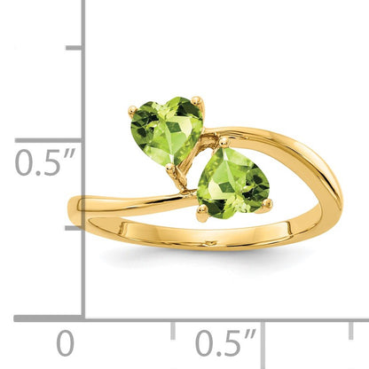14k 5mm Heart Peridot 2-Stone Ring