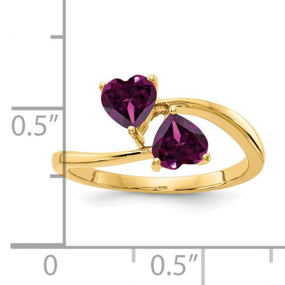 14k 5mm Heart Rhodolite Garnet 2-Stone Ring
