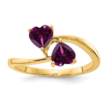 14k 5mm Heart Rhodolite Garnet 2-Stone Ring