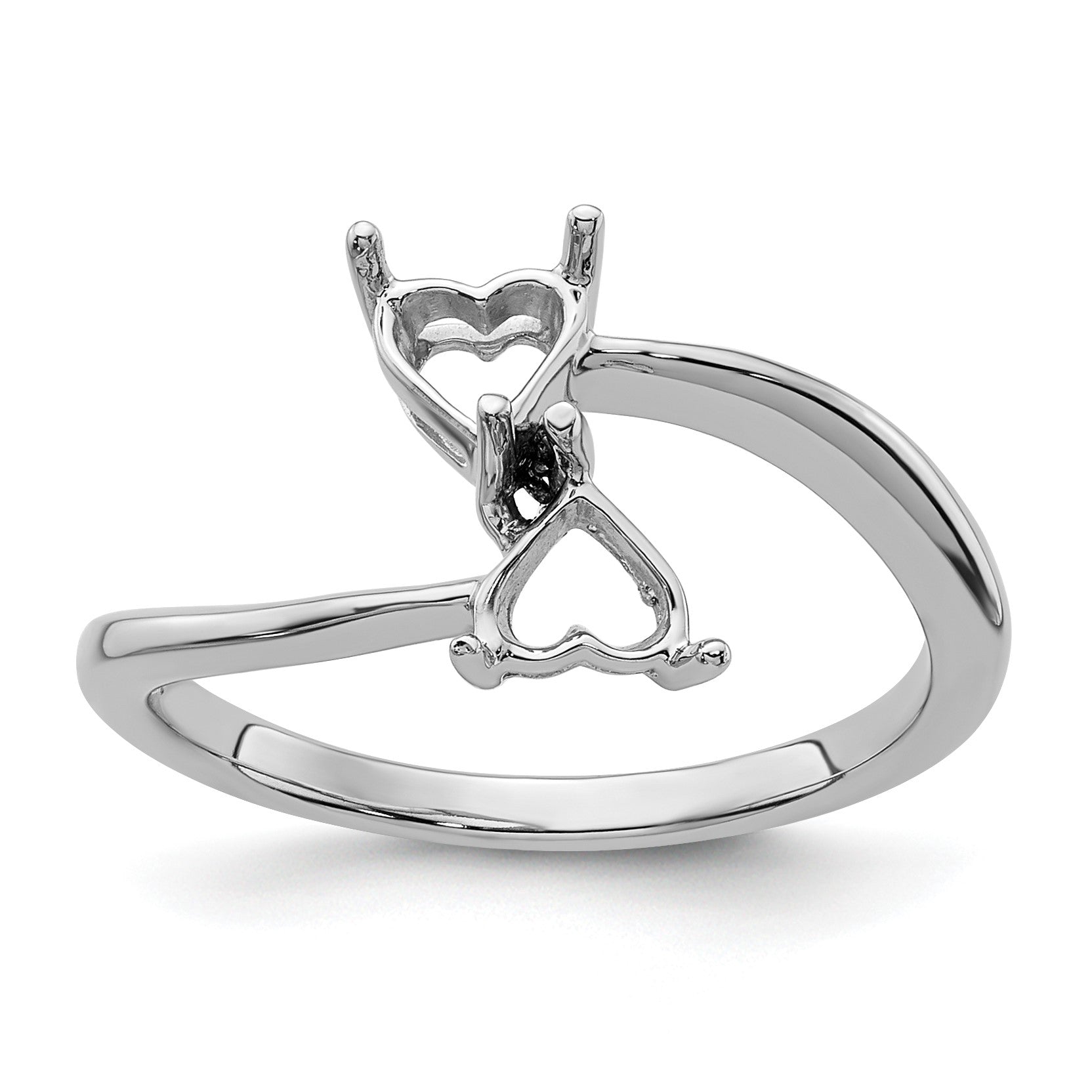 14k White Gold Holds 2-5mm Heart Gemstone Ring Mounting
