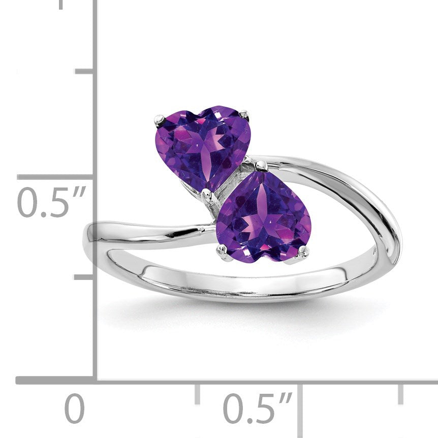 14k White Gold 5mm Heart Amethyst 2-Stone Ring