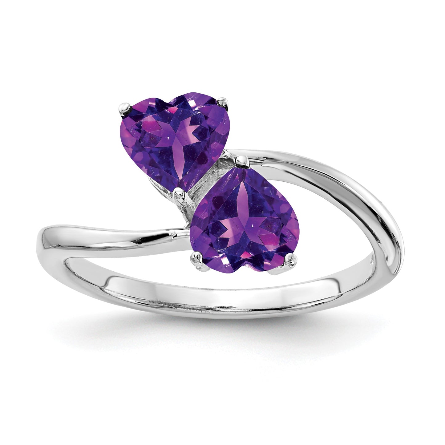 14k White Gold 5mm Heart Amethyst 2-Stone Ring