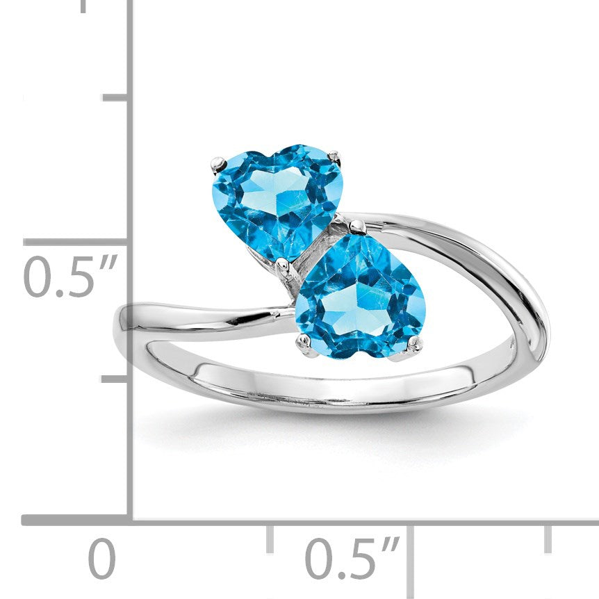 14k White Gold 5mm Heart Blue Topaz 2-Stone Ring