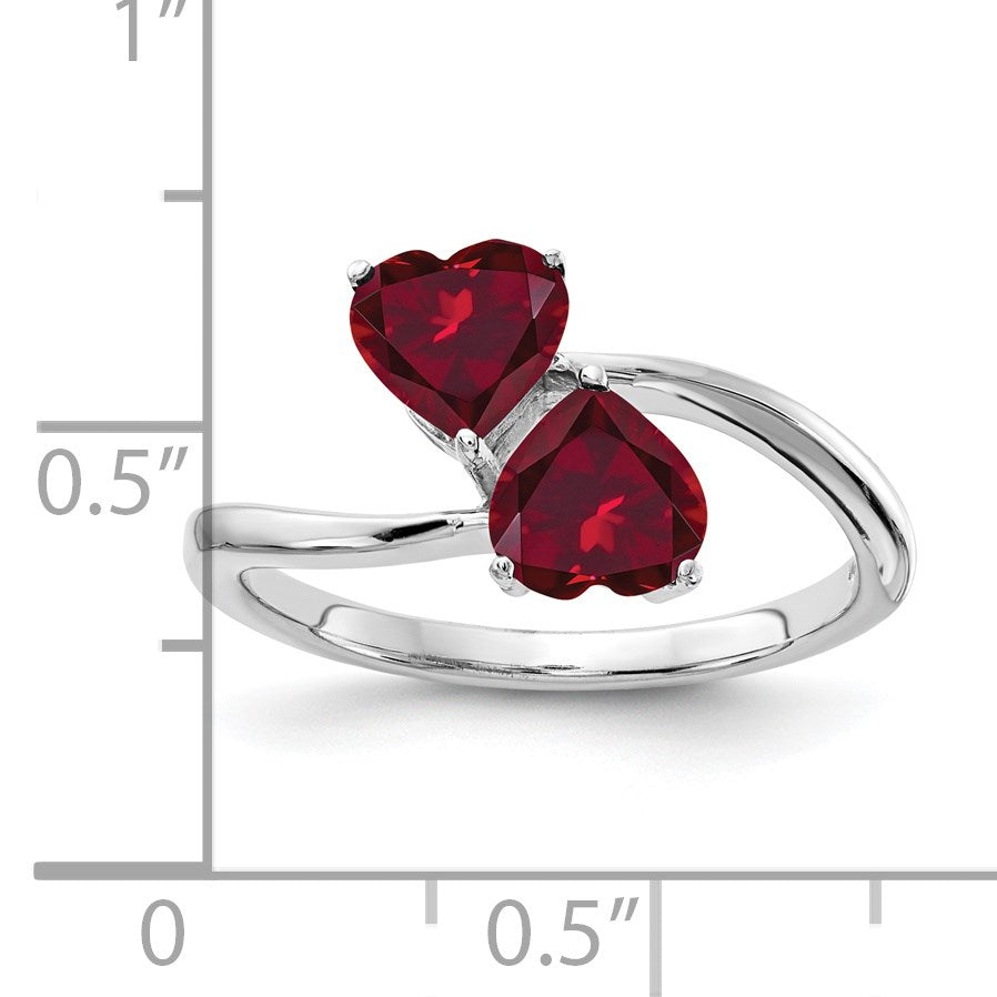 14k White Gold 5mm Heart Lab-Created Ruby 2-Stone Ring