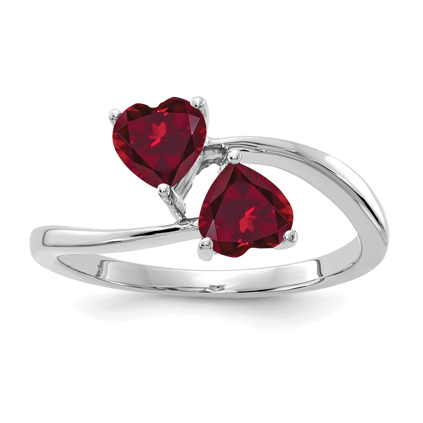 14k White Gold 5mm Heart Lab-Created Ruby 2-Stone Ring