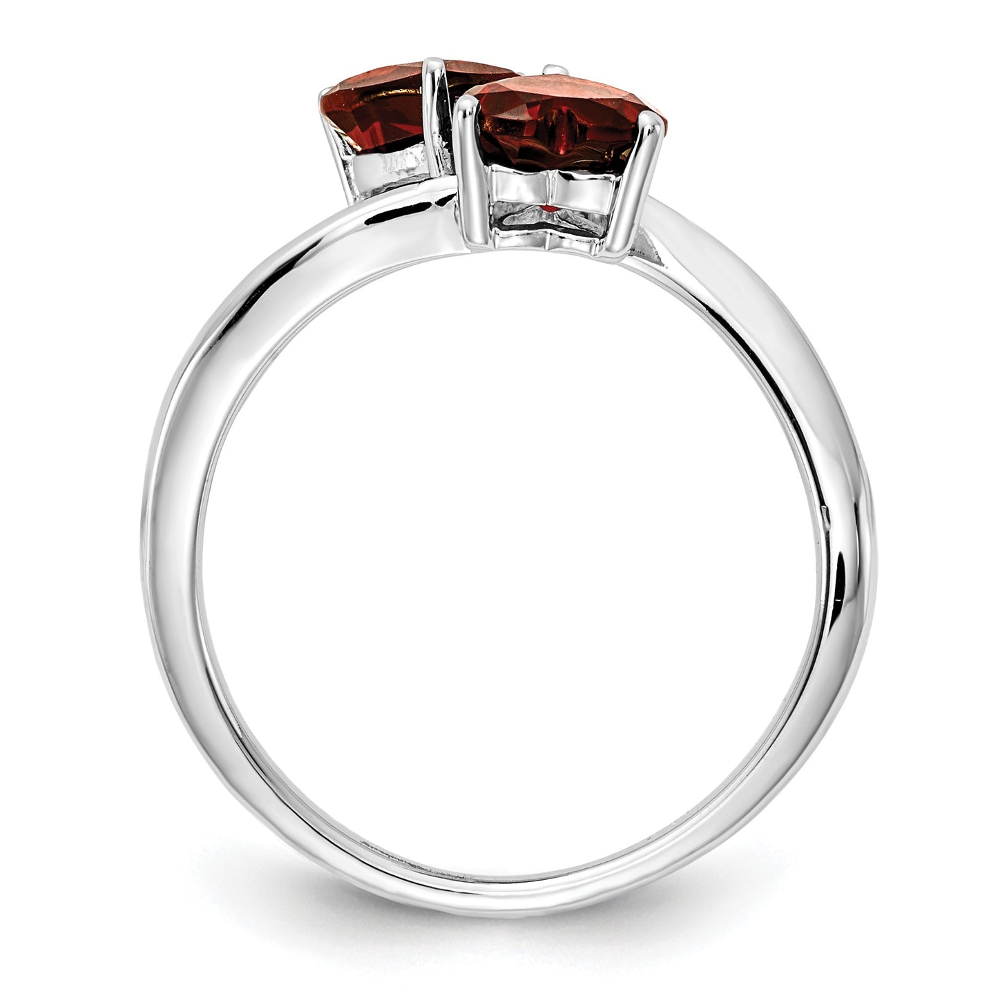 14k White Gold 5mm Heart Garnet 2-Stone Ring