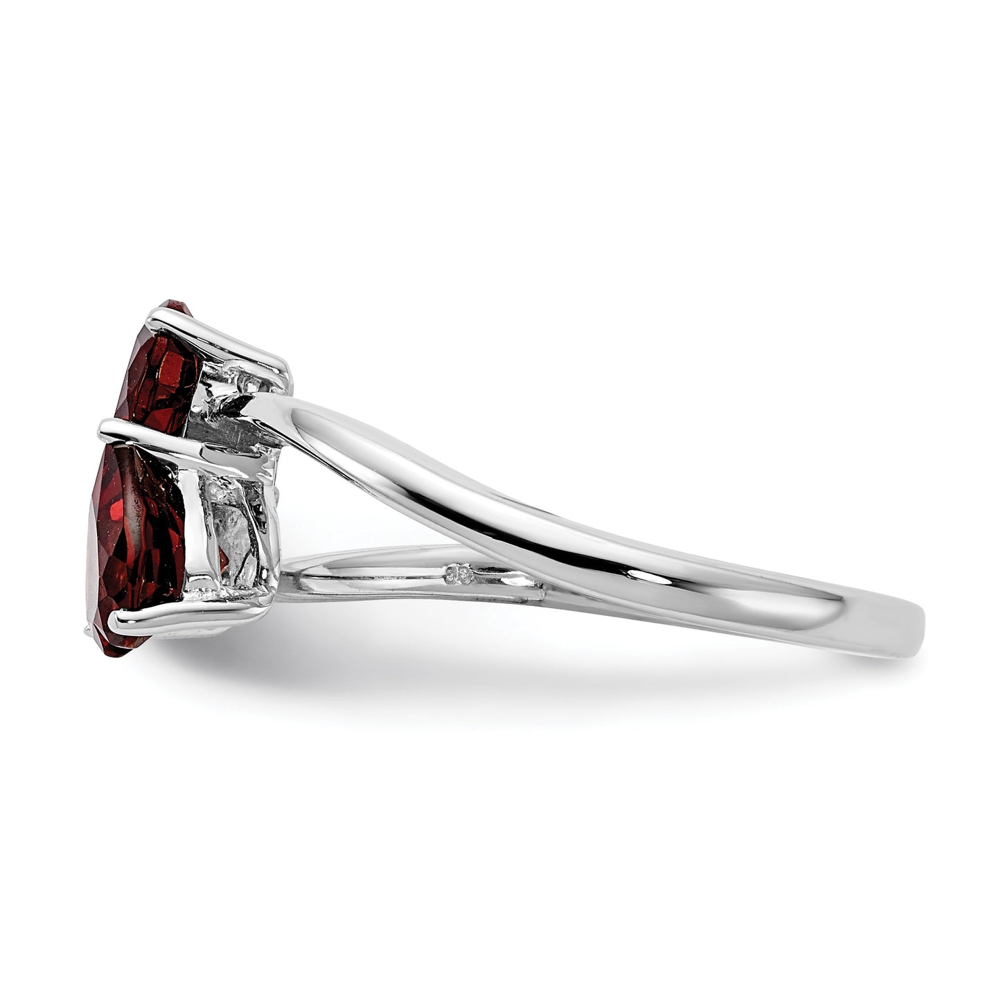 14k White Gold 5mm Heart Garnet 2-Stone Ring