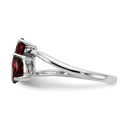 14k White Gold 5mm Heart Garnet 2-Stone Ring