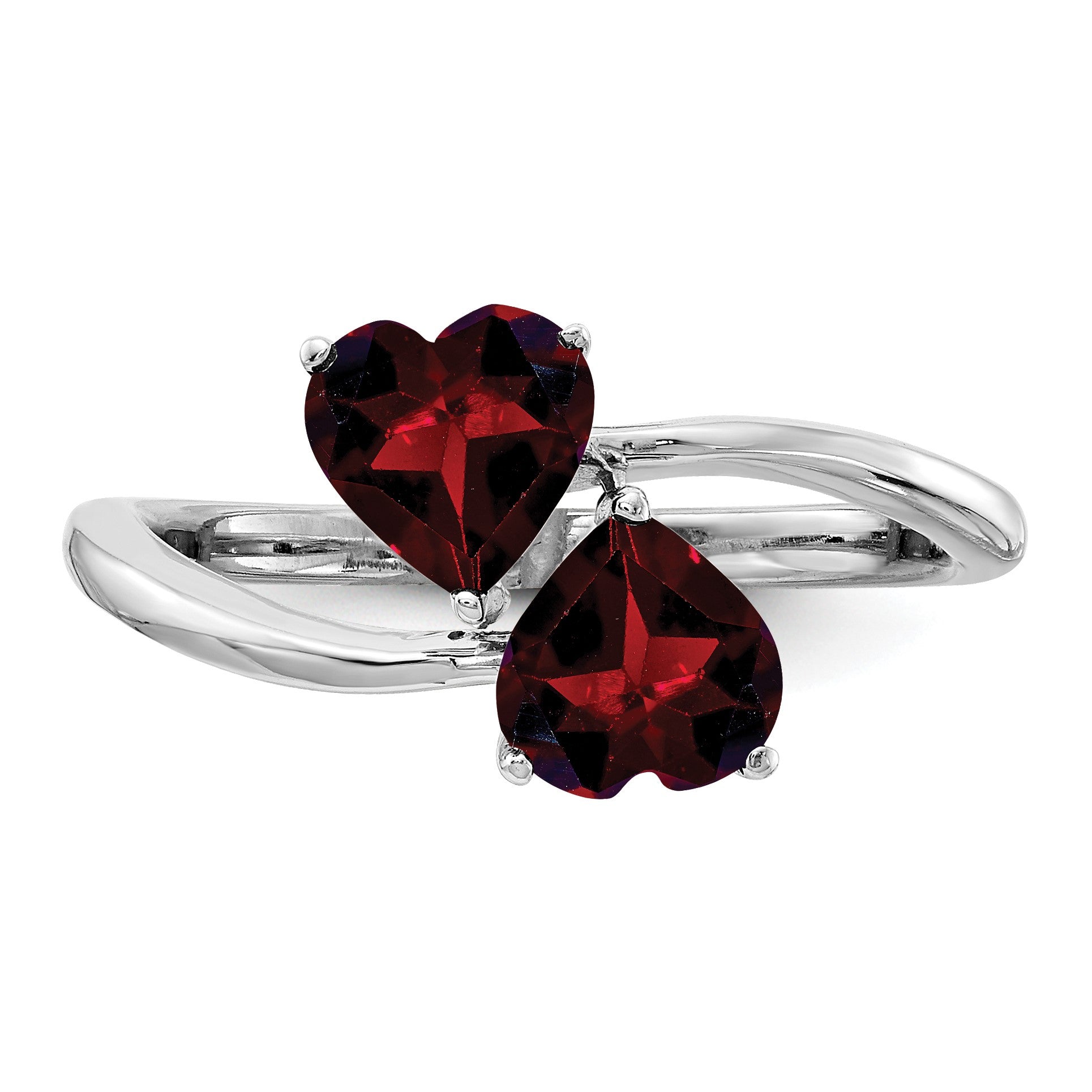 14k White Gold 5mm Heart Garnet 2-Stone Ring