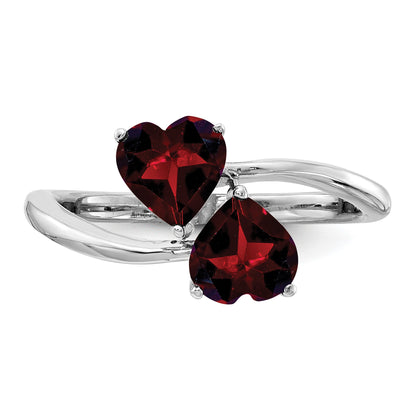 14k White Gold 5mm Heart Garnet 2-Stone Ring