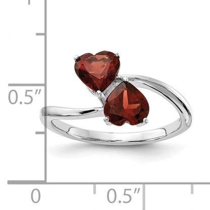 14k White Gold 5mm Heart Garnet 2-Stone Ring