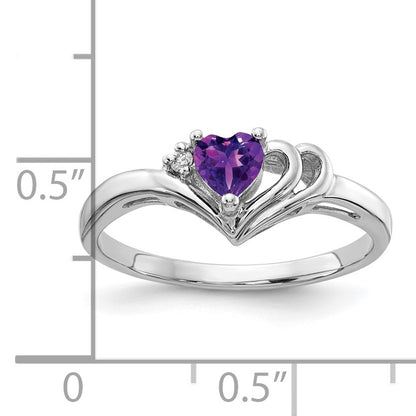 14k White Gold 4mm Heart Amethyst and AA Diamond Ring