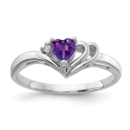 14k White Gold 4mm Heart Amethyst and AA Diamond Ring