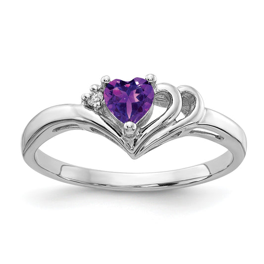 14k White Gold 4mm Heart Amethyst and AA Diamond Ring