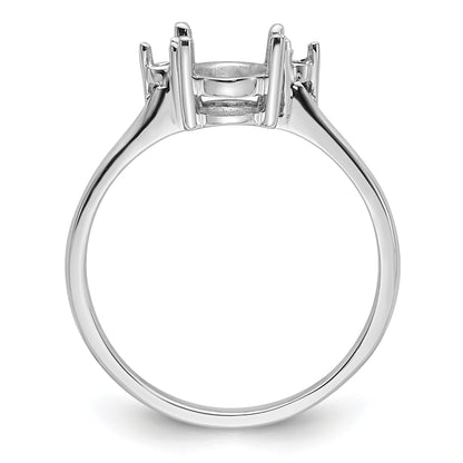 14k White Gold Holds 2-1.7mm Round and 1-8x6mm Oval Gemstone Ring Mounting