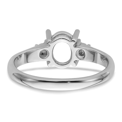 14k White Gold Holds 2-1.7mm Round and 1-8x6mm Oval Gemstone Ring Mounting