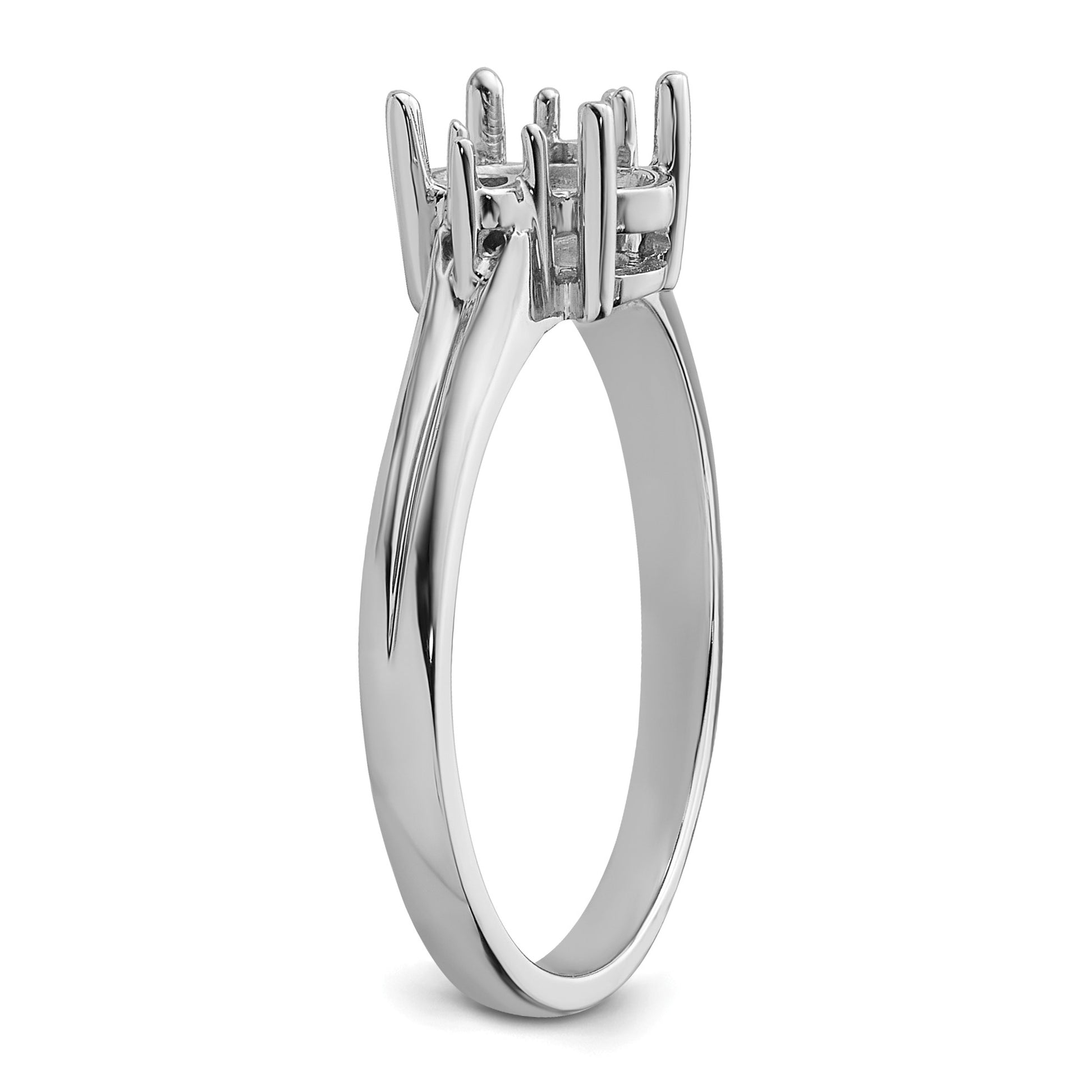 14k White Gold Holds 2-1.7mm Round and 1-8x6mm Oval Gemstone Ring Mounting