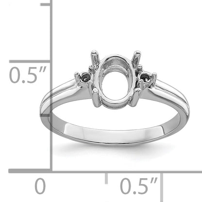 14k White Gold Holds 2-1.7mm Round and 1-8x6mm Oval Gemstone Ring Mounting
