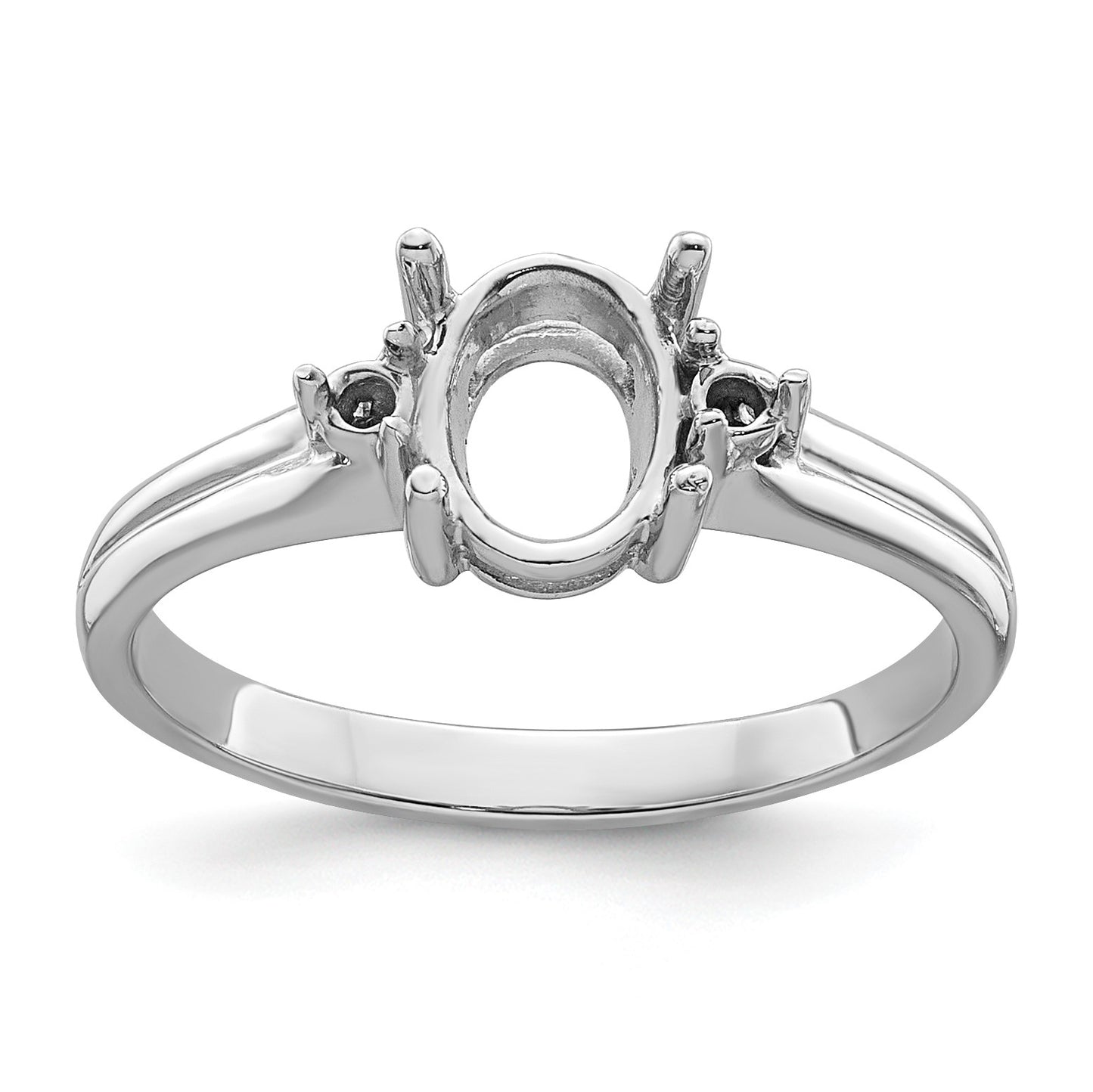 14k White Gold Holds 2-1.7mm Round and 1-8x6mm Oval Gemstone Ring Mounting
