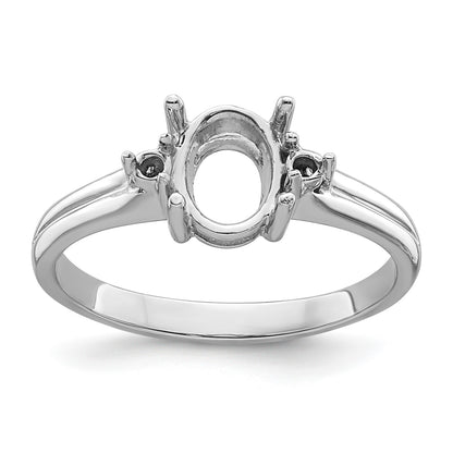 14k White Gold Holds 2-1.7mm Round and 1-8x6mm Oval Gemstone Ring Mounting